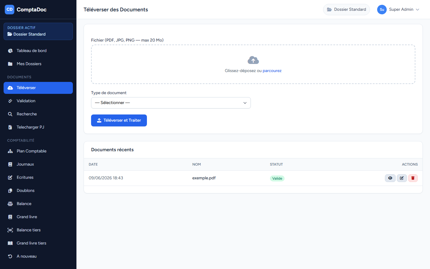 Téléversement de documents