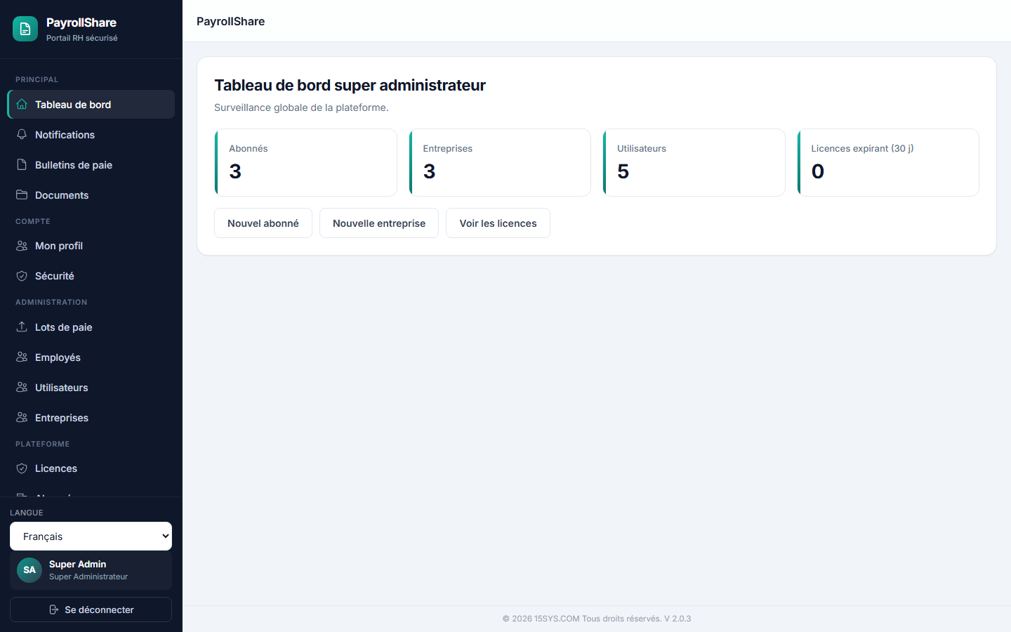 Capture d'écran de l'interface PayrollShare