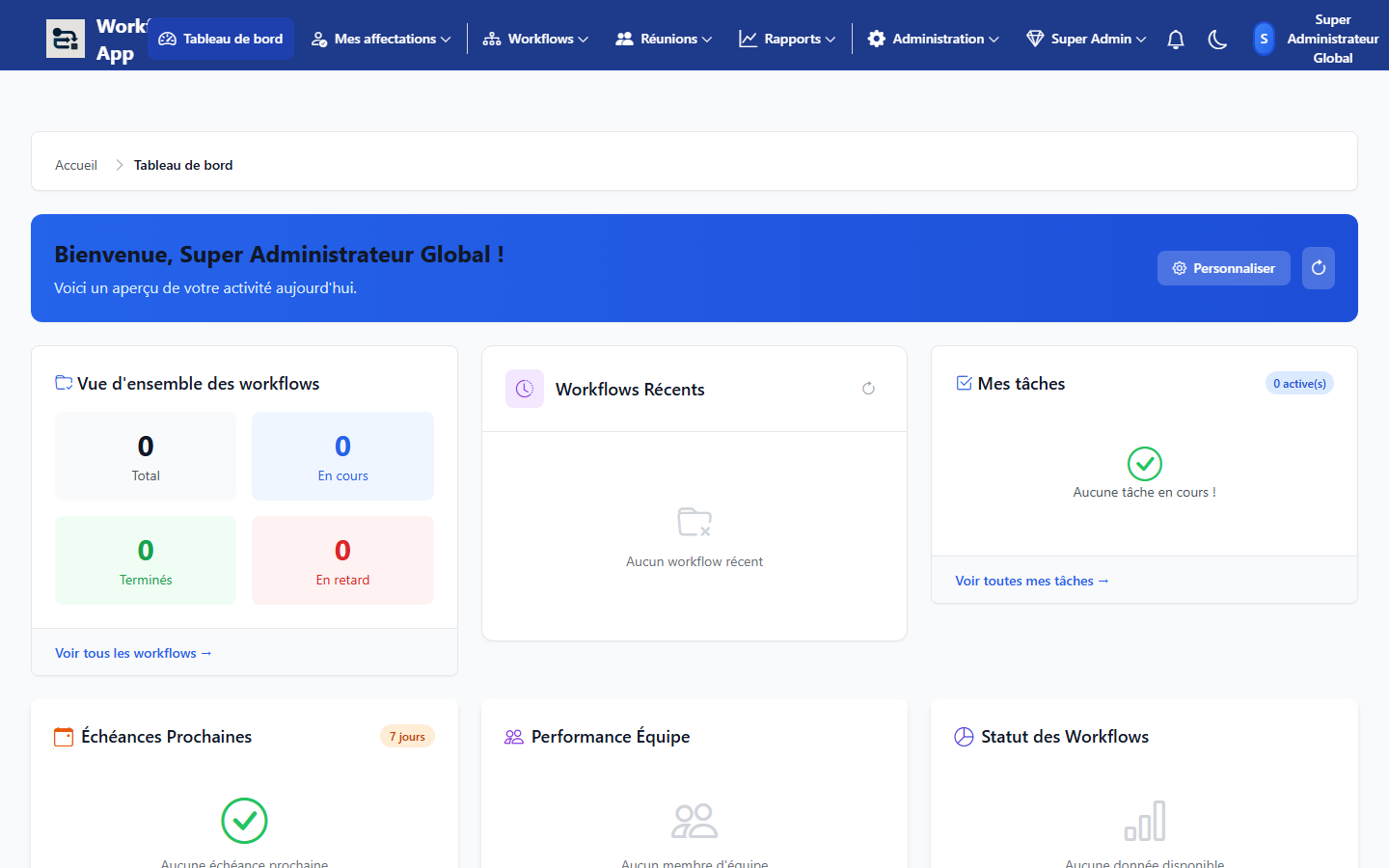 Capture d'écran de l'interface Workflow app